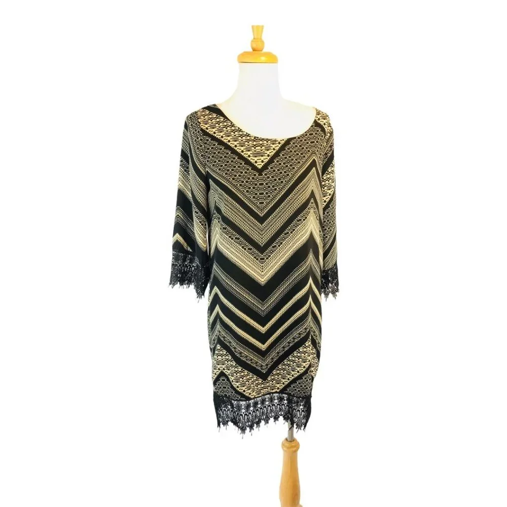 Tea N Rose Boho Open Back Dress Geometric Embroidered Sleeves and Seams Size S - Picture 2 of 10